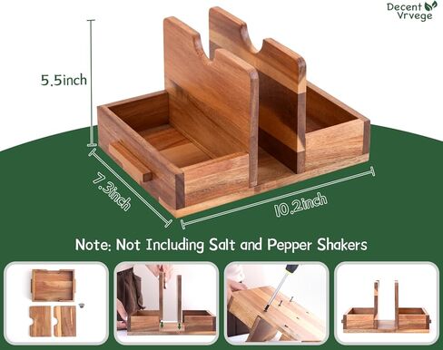 حامل مناديل، حامل مناديل مع علبة هزازة فلفل ملح مدمجة، موزع مناديل من خشب السنط لسطح طاولة الطعام، حامل ورق مستقيم - حافظ على مطبخك مرتبًا ومنظمًا in Kuwait