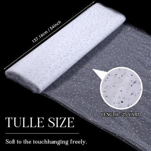 Hosuly 54" x 25 Yards Glitter Tulle Fabric Tulle Mesh Tulle Rolls Netting for DIY Craft Handmade Princess Dress Cape and Wedding Party Backdrop Decoration(Black, Glitter) in Saudi Arabia