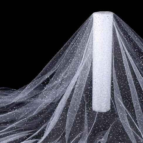Hosuly 54" x 25 Yards Glitter Tulle Fabric Tulle Mesh Tulle Rolls Netting for DIY Craft Handmade Princess Dress Cape and Wedding Party Backdrop Decoration(Black, Glitter) in Saudi Arabia