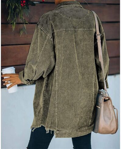 Hixiaohe Women's Casual Oversized Button Down Corduroy Shirt Jacket Coat Washed Retro Shacket in Kuwait