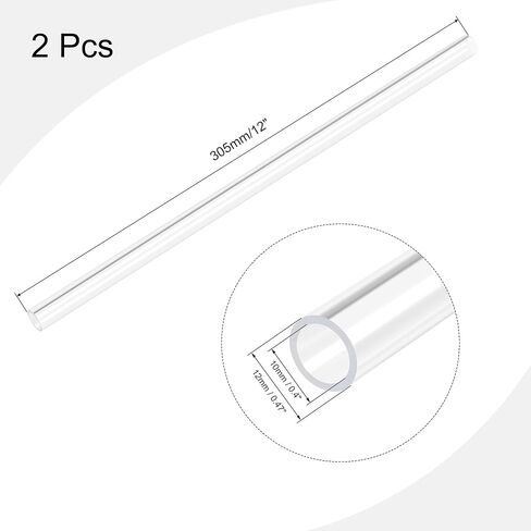 MECCANIXITY Acrylic Pipe Rigid Round Tube Clear 9mm(3/8") ID 12mm(1/2") OD 305mm(12") for Lamps and Lanterns,Water Cooling System 2pcs in Saudi Arabia