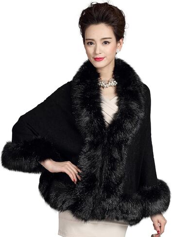 ELFJOY Luxury Bridal Faux Fur Cashmere Wool Shawl Cloak Cape Wedding Dress Party Coat for Winter in Kuwait