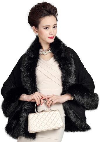 ELFJOY Luxury Bridal Faux Fur Cashmere Wool Shawl Cloak Cape Wedding Dress Party Coat for Winter in Kuwait