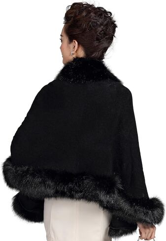 ELFJOY Luxury Bridal Faux Fur Cashmere Wool Shawl Cloak Cape Wedding Dress Party Coat for Winter in Kuwait