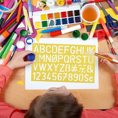 Alphabet Stencils Set of 4, Plastic Letter Stencils 4 Sizes Number Stencils Ruler Guide Lines for Learning, Painting, Scrapbooking DIY, 4 Colours in Saudi Arabia