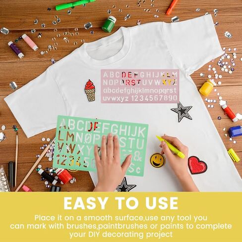 Alphabet Stencils Set of 4, Plastic Letter Stencils 4 Sizes Number Stencils Ruler Guide Lines for Learning, Painting, Scrapbooking DIY, 4 Colours in Saudi Arabia