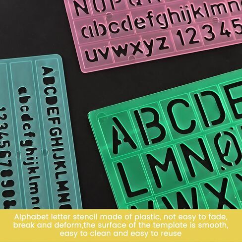 Alphabet Stencils Set of 4, Plastic Letter Stencils 4 Sizes Number Stencils Ruler Guide Lines for Learning, Painting, Scrapbooking DIY, 4 Colours in Saudi Arabia