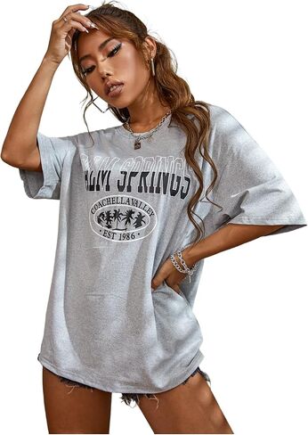 COZYEASE Women's Graphic Tees Oversized T Shirts Letter Print Casual Summer Tops Loose Drop Shoulder Tops in Saudi Arabia