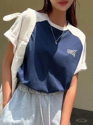 COZYEASE Women's Graphic Tees Oversized T Shirts Letter Print Casual Summer Tops Loose Drop Shoulder Tops in Saudi Arabia