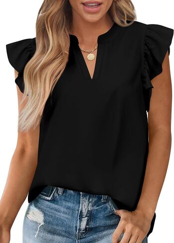 Zenlonr Womens Summer Tops 2024 Casual V Neck Ruffle Cap Sleeve Blouse Shirts Solid Color Tunic Tops in Saudi Arabia