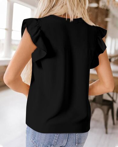 Zenlonr Womens Summer Tops 2024 Casual V Neck Ruffle Cap Sleeve Blouse Shirts Solid Color Tunic Tops in Saudi Arabia