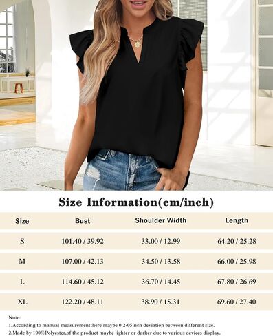 Zenlonr Womens Summer Tops 2024 Casual V Neck Ruffle Cap Sleeve Blouse Shirts Solid Color Tunic Tops in Saudi Arabia