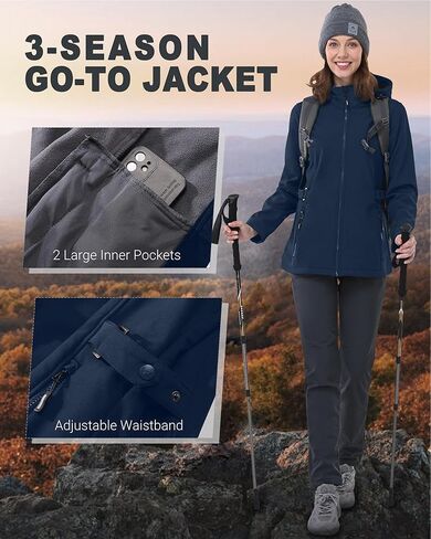 سترة نسائية من Outdoor Ventures مع غطاء رأس قابل للإزالة، سترة واقية معزولة مقاومة للماء ومعطف دافئ مبطن بالصوف in Kuwait