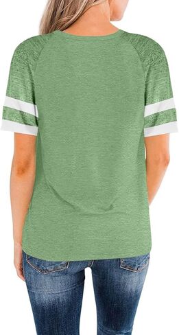 تي شيرت نسائي من Esobo بأكمام قصيرة، قمصان تونيك فضفاضة بياقة مستديرة، كتلة ألوان كاجوال، قمصان تي شيرت in Kuwait