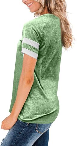 تي شيرت نسائي من Esobo بأكمام قصيرة، قمصان تونيك فضفاضة بياقة مستديرة، كتلة ألوان كاجوال، قمصان تي شيرت in Kuwait