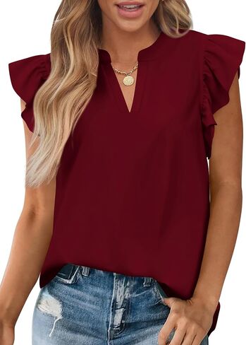Zenlonr Womens Summer Tops 2024 Casual V Neck Ruffle Cap Sleeve Blouse Shirts Solid Color Tunic Tops in Saudi Arabia