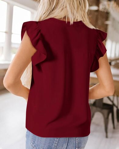 Zenlonr Womens Summer Tops 2024 Casual V Neck Ruffle Cap Sleeve Blouse Shirts Solid Color Tunic Tops in Saudi Arabia