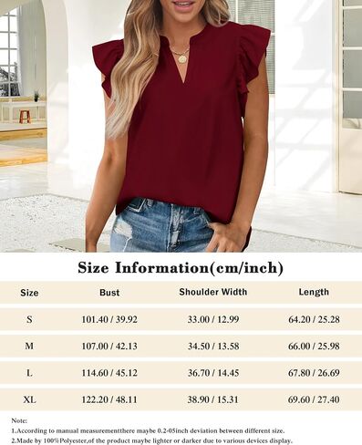 Zenlonr Womens Summer Tops 2024 Casual V Neck Ruffle Cap Sleeve Blouse Shirts Solid Color Tunic Tops in Saudi Arabia