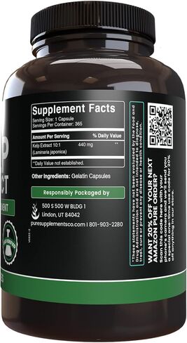 Pure Original Ingredients Kelp Extract (365 Capsules) No Magnesium Or Rice Fillers, Always Pure, Lab Verified in Saudi Arabia