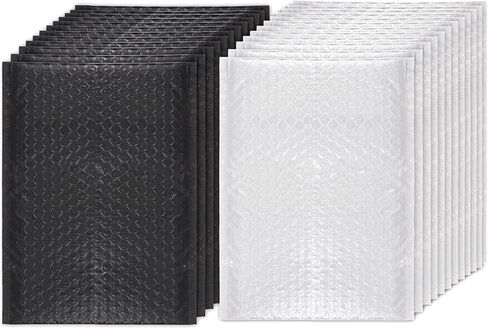 24 قطعة من مغلفات الفقاعات البلاستيكية ذاتية الغلق المبطنة والمغلفات الشحن المبطنة بالفقاعات مقاس داخلي 10 × 6.3 بوصة (أبيض + أسود) in Kuwait