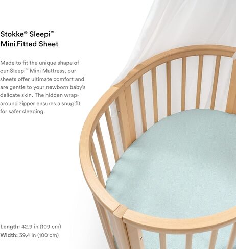 Stokke Sleepi Mini Fitted Sheet, Dots Sage - Soft Sheets for Sweet Dreams - Made for The Oval Sleepi Mini Mattress - Safe, Stylish & Washable - 100% Fine Cotton Percale in Saudi Arabia