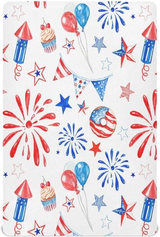 ملاءة سرير ملائمة للأولاد والبنات مقاس 4 يوليو، ملاءات أطفال ناعمة قابلة للتنفس للجنسين لمراتب سرير الأطفال القياسية ومراتب الأطفال الصغار مقاس 28 × 52 بوصة in Kuwait