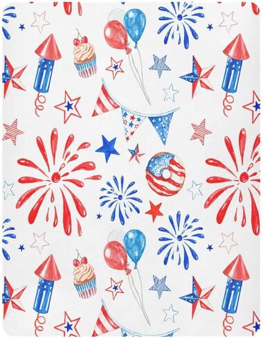 ملاءة سرير ملائمة للأولاد والبنات مقاس 4 يوليو، ملاءات أطفال ناعمة قابلة للتنفس للجنسين لمراتب سرير الأطفال القياسية ومراتب الأطفال الصغار مقاس 28 × 52 بوصة in Kuwait