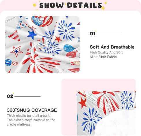 ملاءة سرير ملائمة للأولاد والبنات مقاس 4 يوليو، ملاءات أطفال ناعمة قابلة للتنفس للجنسين لمراتب سرير الأطفال القياسية ومراتب الأطفال الصغار مقاس 28 × 52 بوصة in Kuwait