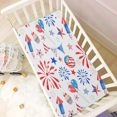 ملاءة سرير ملائمة للأولاد والبنات مقاس 4 يوليو، ملاءات أطفال ناعمة قابلة للتنفس للجنسين لمراتب سرير الأطفال القياسية ومراتب الأطفال الصغار مقاس 28 × 52 بوصة in Kuwait