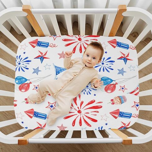 ملاءة سرير ملائمة للأولاد والبنات مقاس 4 يوليو، ملاءات أطفال ناعمة قابلة للتنفس للجنسين لمراتب سرير الأطفال القياسية ومراتب الأطفال الصغار مقاس 28 × 52 بوصة in Kuwait