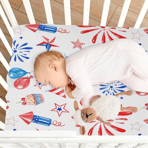 ملاءة سرير ملائمة للأولاد والبنات مقاس 4 يوليو، ملاءات أطفال ناعمة قابلة للتنفس للجنسين لمراتب سرير الأطفال القياسية ومراتب الأطفال الصغار مقاس 28 × 52 بوصة in Kuwait