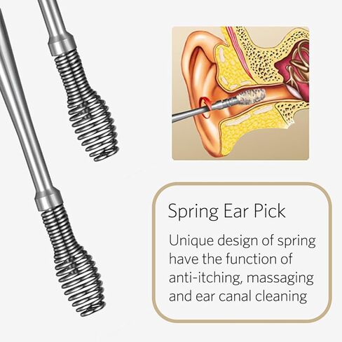 أداة إزالة شمع الأذن مكونة من 8 قطع، مجموعة إزالة شمع الأذن، مجموعة تنظيف الأذن، أداة إزالة شمع الأذن مع فرشاة تنظيف وصندوق تخزين (فضي) in Kuwait