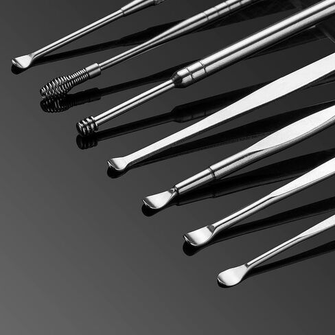 أداة إزالة شمع الأذن مكونة من 8 قطع، مجموعة إزالة شمع الأذن، مجموعة تنظيف الأذن، أداة إزالة شمع الأذن مع فرشاة تنظيف وصندوق تخزين (فضي) in Kuwait