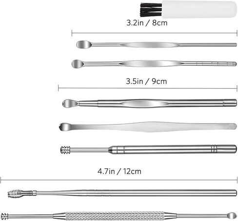 أداة إزالة شمع الأذن مكونة من 8 قطع، مجموعة إزالة شمع الأذن، مجموعة تنظيف الأذن، أداة إزالة شمع الأذن مع فرشاة تنظيف وصندوق تخزين (فضي) in Kuwait