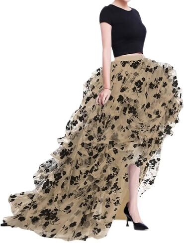 WDPL Women's Long High Low Ruffles Party Tulle Skirt in Kuwait