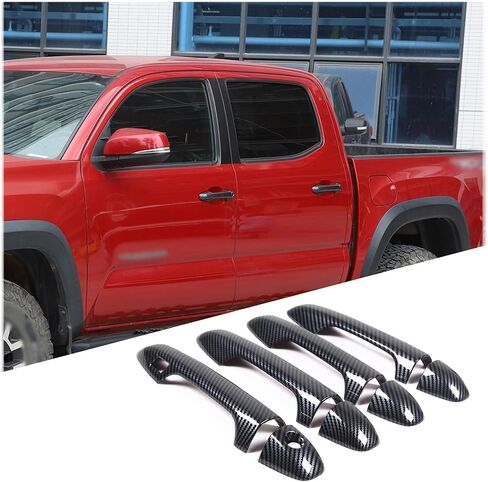 LLKUANG Car Outer Door Handle Decoration Cover Trim Compatible with Toyota Tacoma 2015-2022 ABS Door Handle Protection Molding Strip Exterior Accessories (Carbon fiber texture) in Saudi Arabia