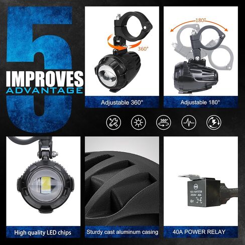 BESTVIEW Motorcycle Auxiliary Lights LED Spot Driving R1200GS Fog Lights Turn Signal DRL Compatible with R1200GS F800GS K1600 KTM Fits Universal Motorcycle 40W 6000K Spot Driving Fog Lamps in Saudi Arabia