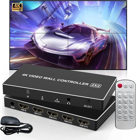 وحدة تحكم حائط الفيديو 2X2,4K HDMI معالج جدار الفيديو لعرض الربط بـ 4 قنوات، 8 أوضاع الربط 2 × 2 1 × 2 1 × 3 1 × 4 2 × 1 3 × 1 4 × 1،180 درجة للتدوير والتحكم عن بعد، 4 شاشات تلفزيون في شاشة عرض حائط واحدة in Saudi Arabia