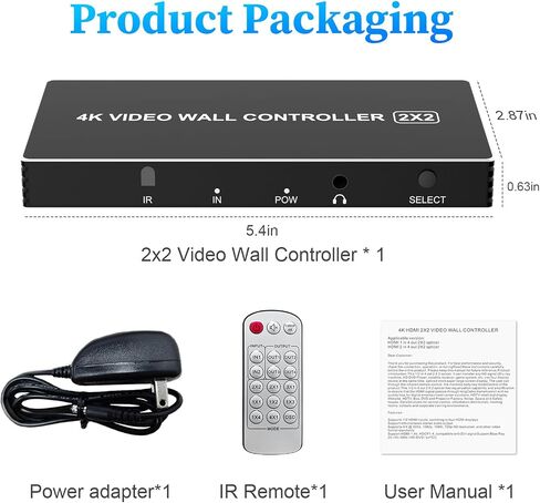 وحدة تحكم حائط الفيديو 2X2,4K HDMI معالج جدار الفيديو لعرض الربط بـ 4 قنوات، 8 أوضاع الربط 2 × 2 1 × 2 1 × 3 1 × 4 2 × 1 3 × 1 4 × 1،180 درجة للتدوير والتحكم عن بعد، 4 شاشات تلفزيون في شاشة عرض حائط واحدة in Saudi Arabia