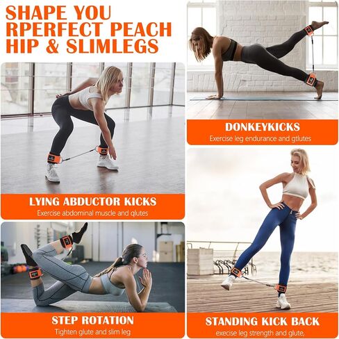 Ankle Resistance Bands with Cuffs, Ankle Bands for Working Out, Ankle Resistance Band for Leg, Booty Workout Equipment for Kickbacks Hip Fitness Training, Exercise Bands for Butt Lift Women(Orange) in Saudi Arabia