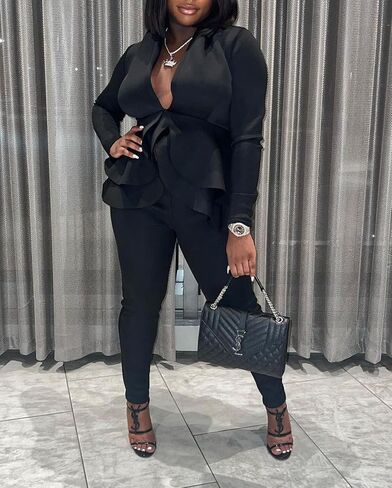 Salimdy Sexy 2 Piece Outfits for Women Long Sleeve Solid Blazer with Pants Casual Elegant Business Suit Sets in Kuwait
