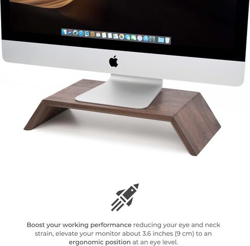 Oakywood Monitor Stand, iMac Computer Ergonomic Position Riser, Computer at Eye-Level Position, Handcrafted & Hand-Polished in EU, Solid Wood Home Office Accessories, Elevation 9 cm, Oak in Saudi Arabia