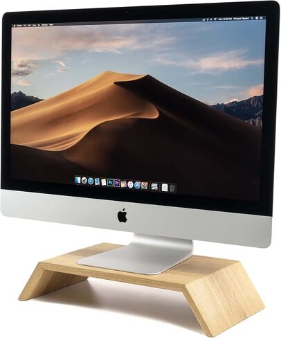 حامل شاشة Oakywood، حامل وضع مريح لجهاز الكمبيوتر iMac، جهاز كمبيوتر في وضع مستوى العين، مصنوع يدويًا ومصقول يدويًا في الاتحاد الأوروبي، ملحقات مكتب المنزل من الخشب الصلب، ارتفاع 9 سم، خشب الجوز in Kuwait