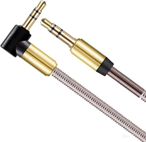 Cotchear خرطوم معدني صوت ستيريو ذكر إلى ذكر كابل 3.3ft/1m 90 درجة زاوية 3.5 ملم سلك مساعد عالمي للسيارة Aux للهاتف PC مكبر الصوت (رمادي) in Kuwait