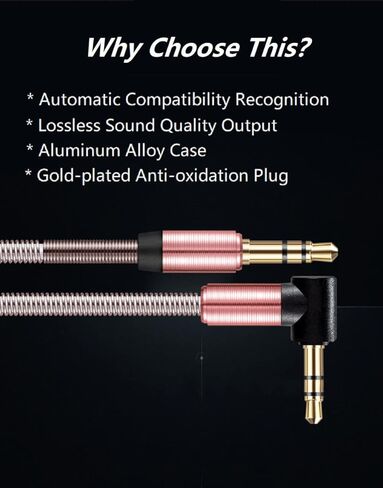 Cotchear خرطوم معدني صوت ستيريو ذكر إلى ذكر كابل 3.3ft/1m 90 درجة زاوية 3.5 ملم سلك مساعد عالمي للسيارة Aux للهاتف PC مكبر الصوت (رمادي) in Kuwait