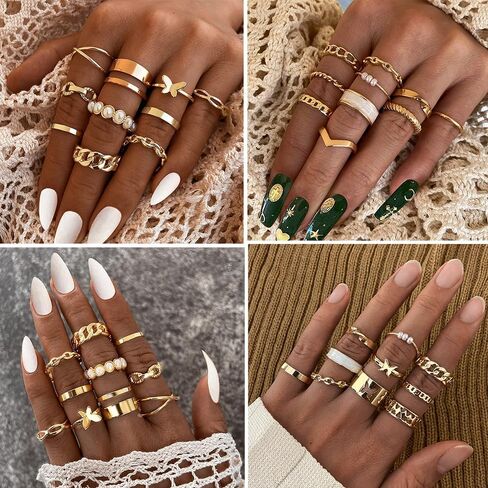 iF YOU 30 Pcs Vintage Gold Knuckle Rings Set, Boho Butterfly Snake Stackable Finger Rings for Women Girls, Silver Midi Rings Pack in Saudi Arabia