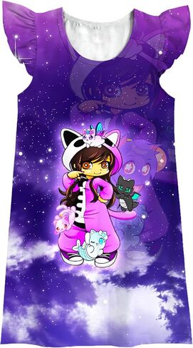 Girls Cartoon Dress Cute Cartoon Character Ruffled Sleeve Summer Dress Party Gift Dress in Saudi Arabia
