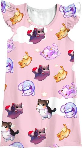Girls Cartoon Dress Cute Cartoon Character Ruffled Sleeve Summer Dress Party Gift Dress in Saudi Arabia