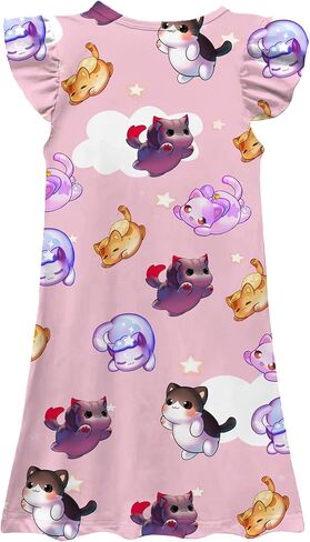 Girls Cartoon Dress Cute Cartoon Character Ruffled Sleeve Summer Dress Party Gift Dress in Saudi Arabia