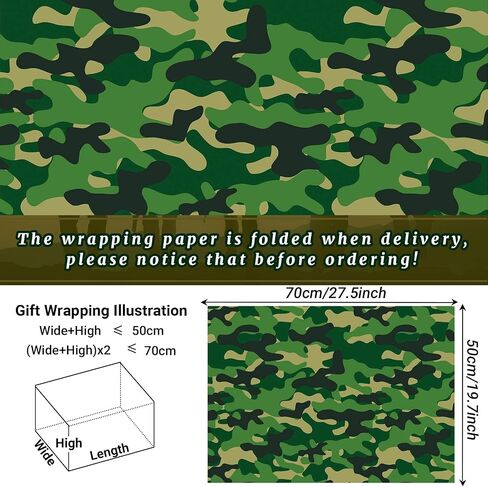 12 Sheets 28 * 20 Inches Camo Wrapping Paper for Men Boys Kids, Green Camouflage Gift Wrap Paper for Birthday Camping Themed Party Retirement Hunting Party Crafts in Saudi Arabia